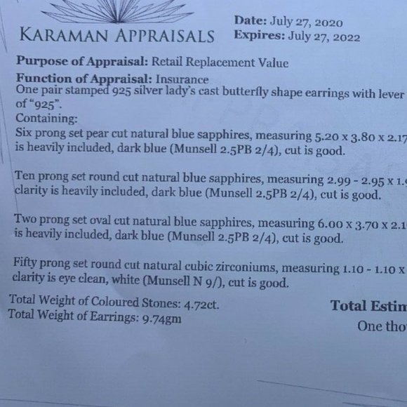 STIRLING SILVER SAPPHIRE BUTTERFLY EARINGS - Picture 8 of 10